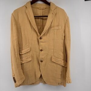 Robert Talbott Mens 100% Linen Unstructured Blazer Butter Yellow 3-Button Size M